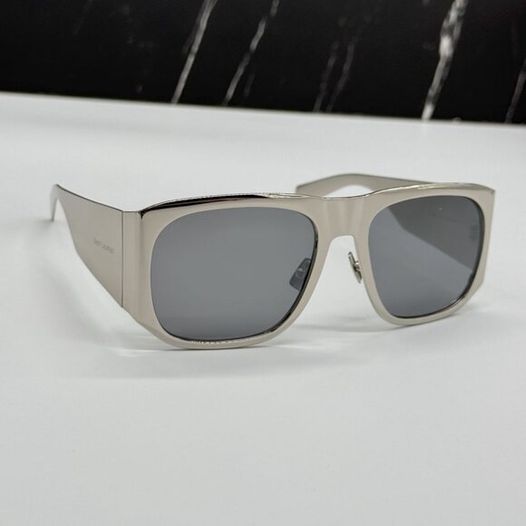 NEW SL636 002 SAINT LAURENT SUNGLASSES UNISEX SILVER GREY METAL EYEWEAR - Picture 5 of 13